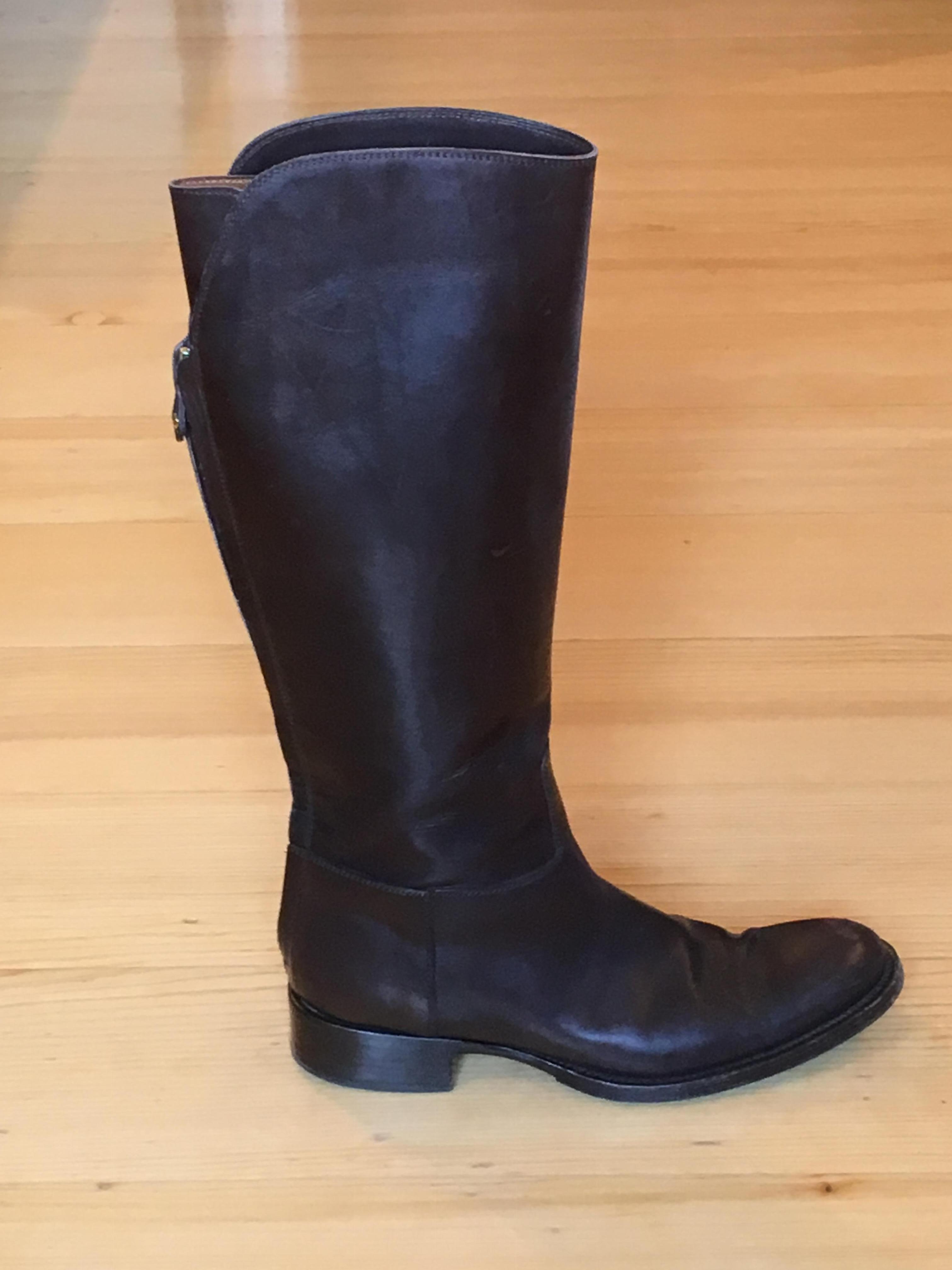 Preowned Loro Piana Dark Brown Knee Boots Size 39 Tan/Brown leather