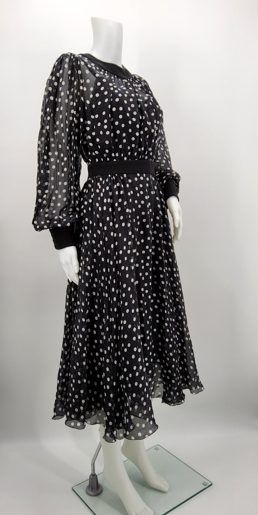 Dolce  Gabbana Black Polka Dot Midi Dress Size XS chiffon