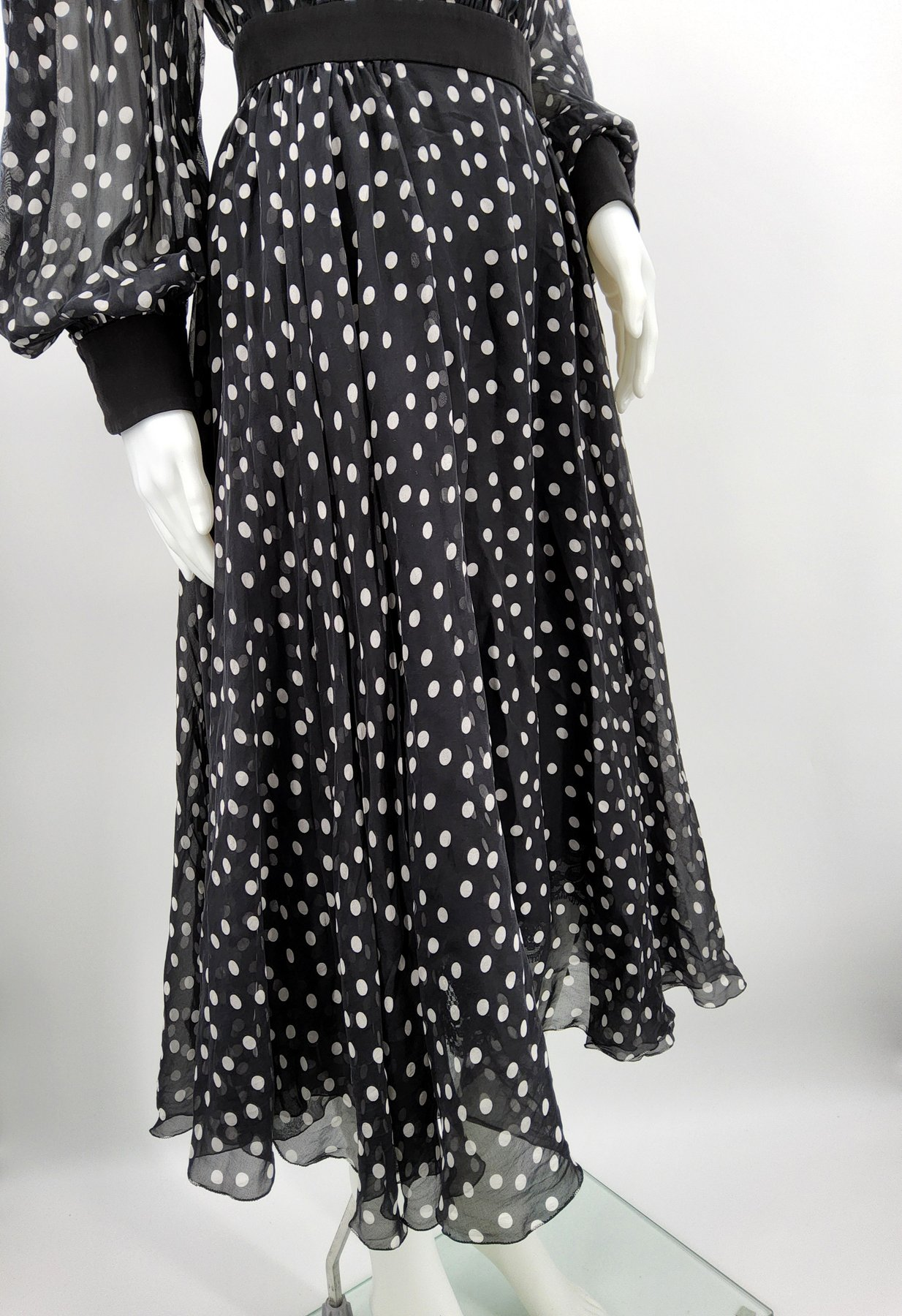 Dolce  Gabbana Black Polka Dot Midi Dress Size XS chiffon