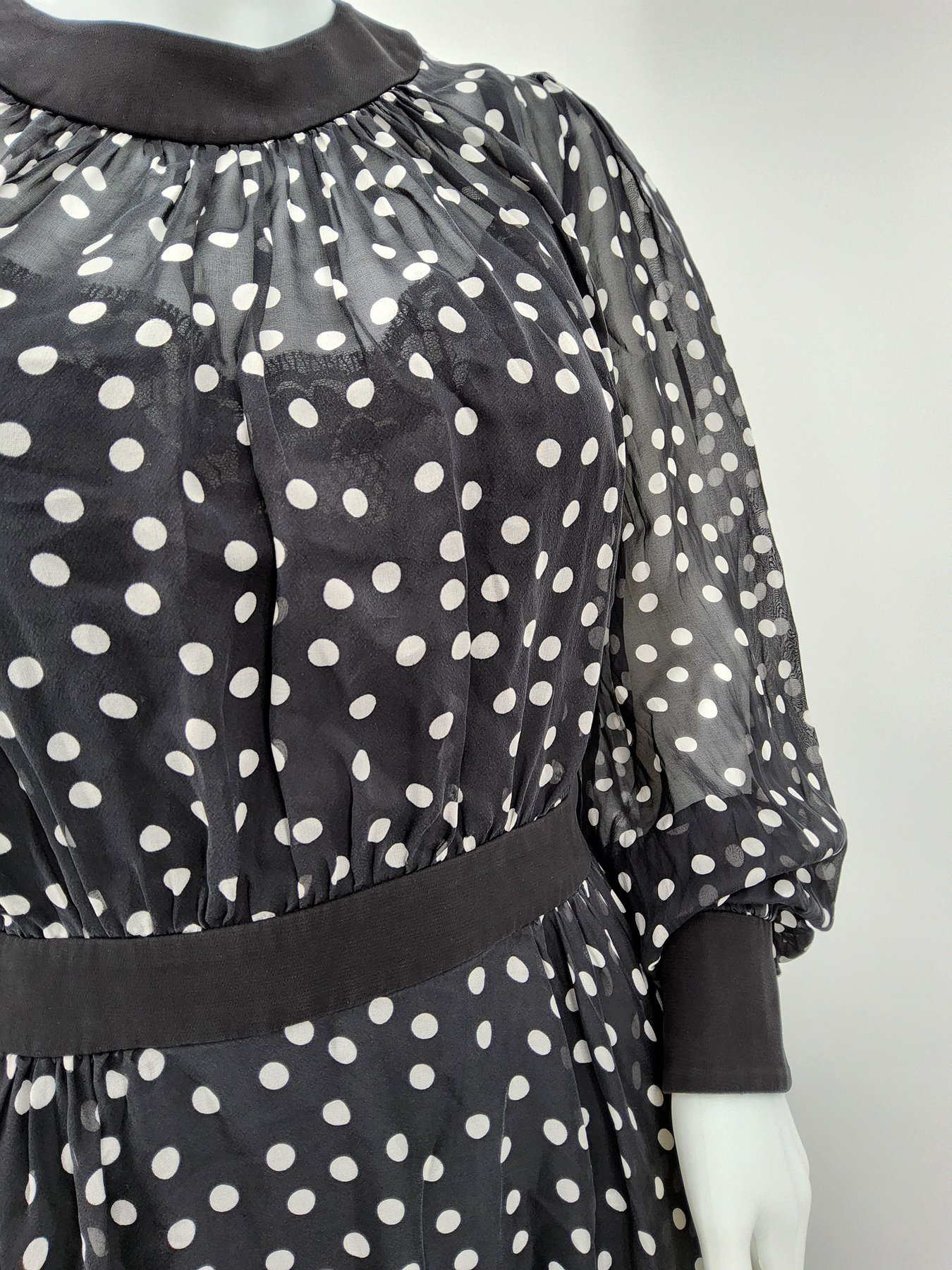 Dolce  Gabbana Black Polka Dot Midi Dress Size XS chiffon