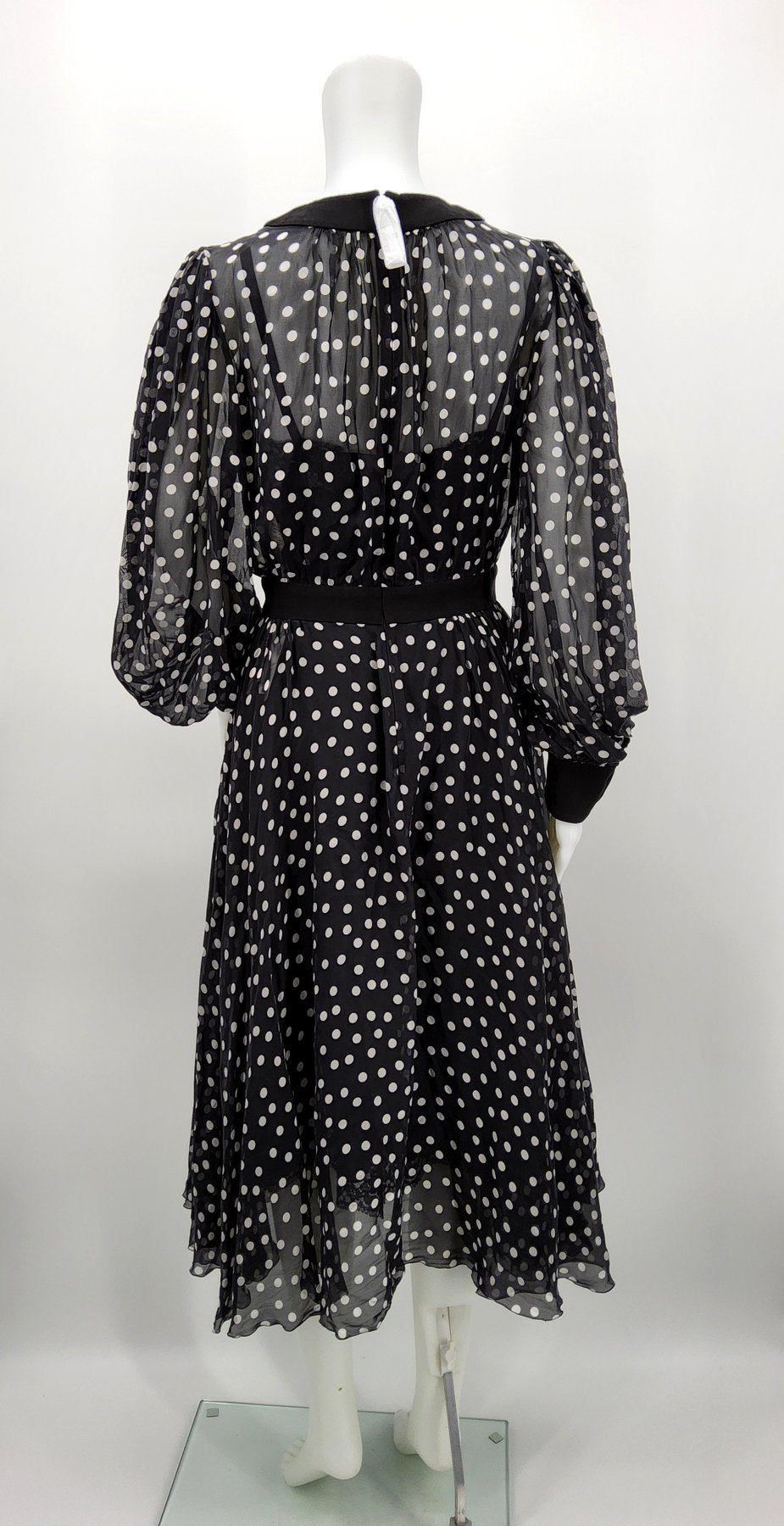 Dolce  Gabbana Black Polka Dot Midi Dress Size XS chiffon