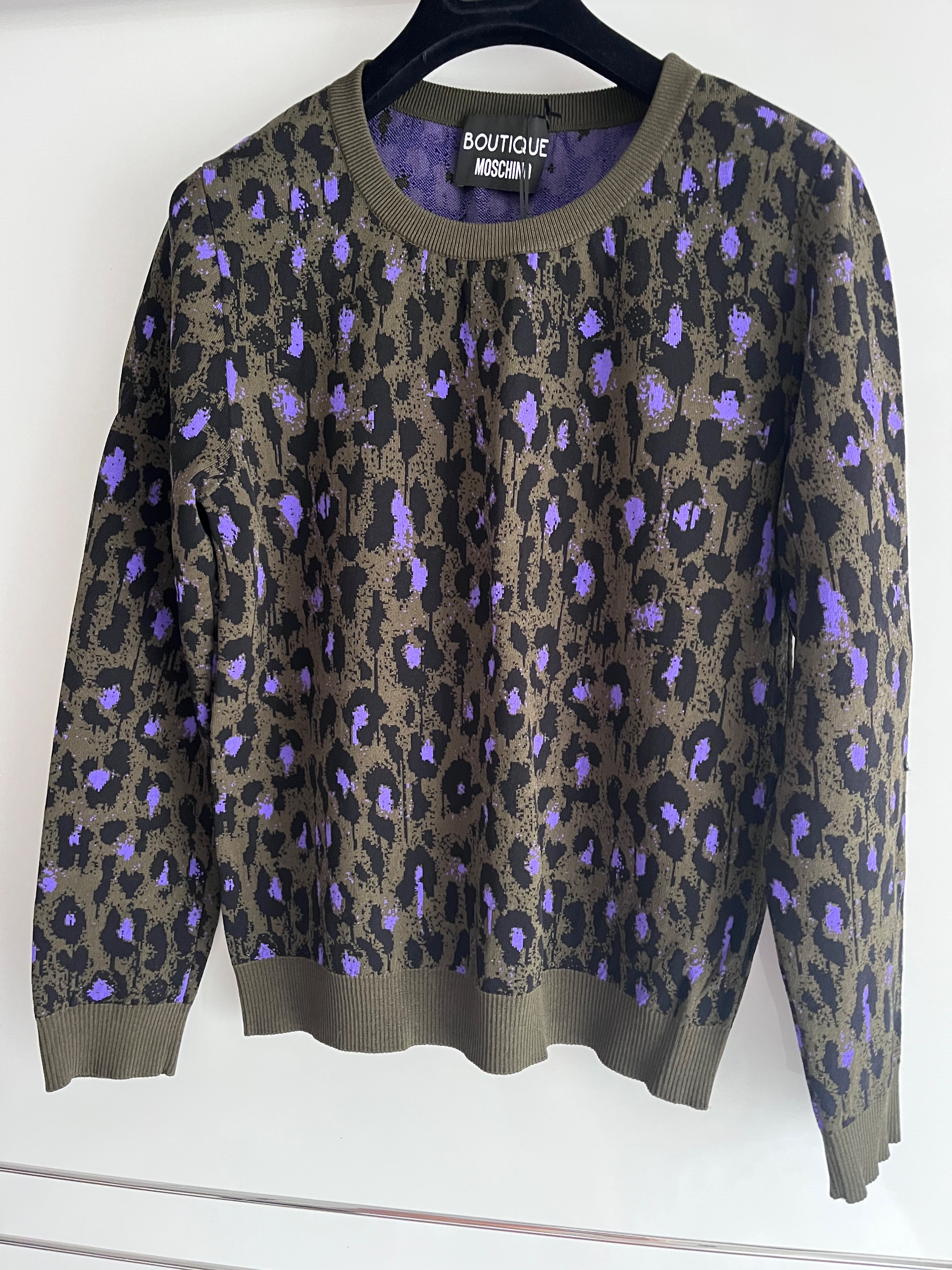 Moschino Leopard Print Knitted Top Size M Khaki viscose