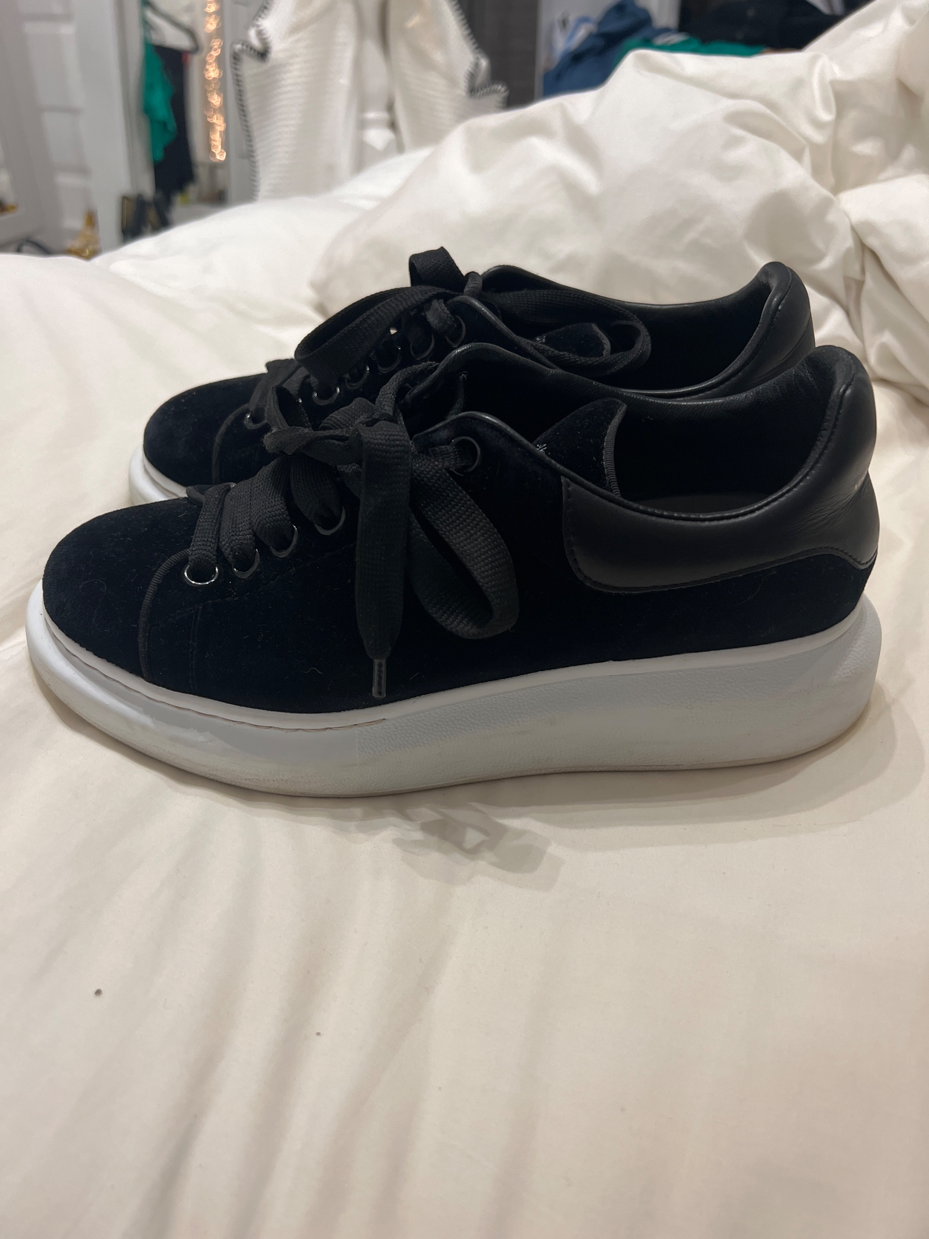 Preowned Alexander McQueen Black velvet Larry Oversize trainers Size 395