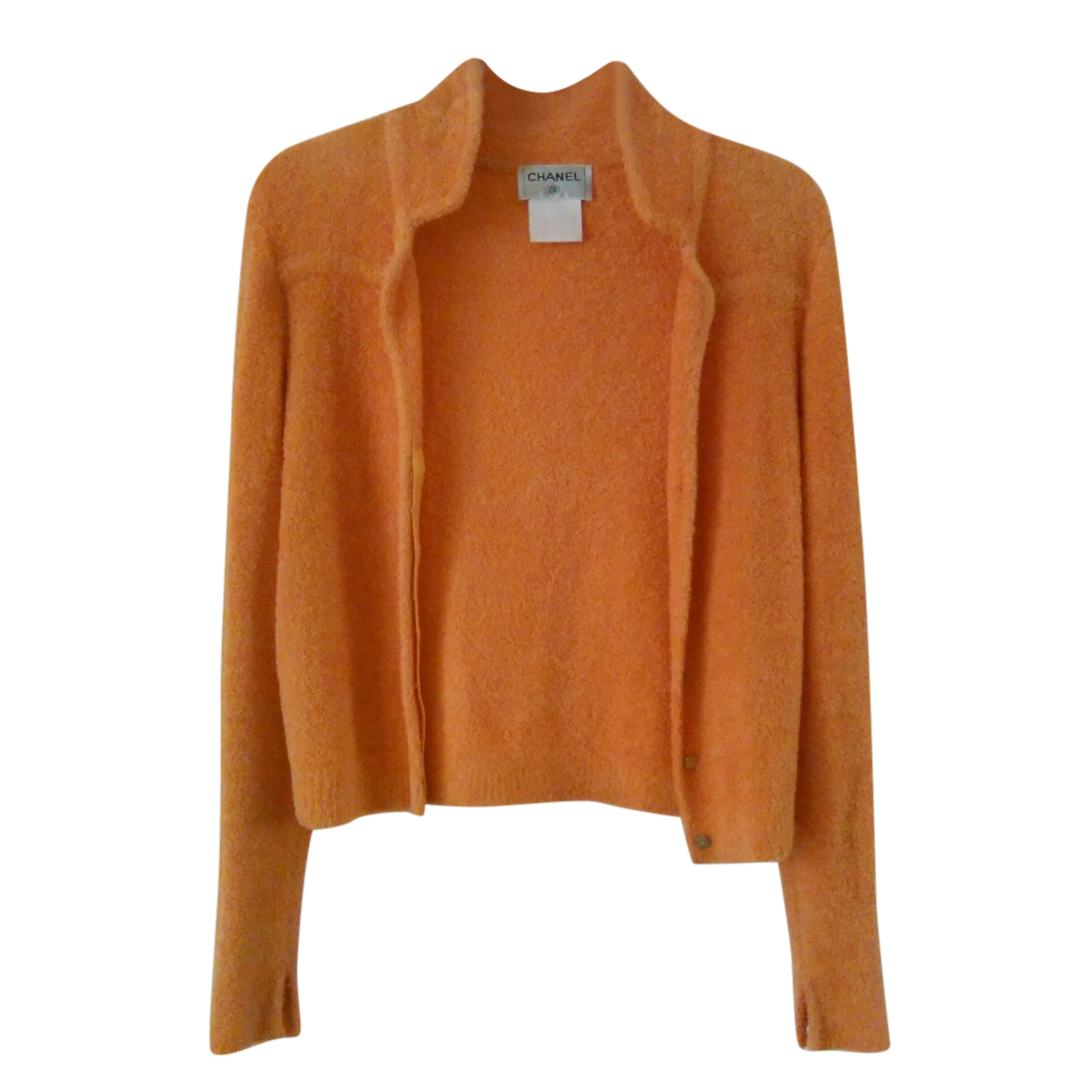 Preowned Chanel Orange Textured Knit Jacket Size XS cotton