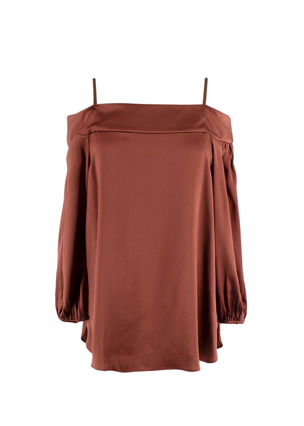 Tibi Chocolate Brown Silk Bardot Top Size XXS