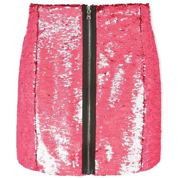 Preowned Markus Lupfer Hologram Pink Sequin Skirt Size S