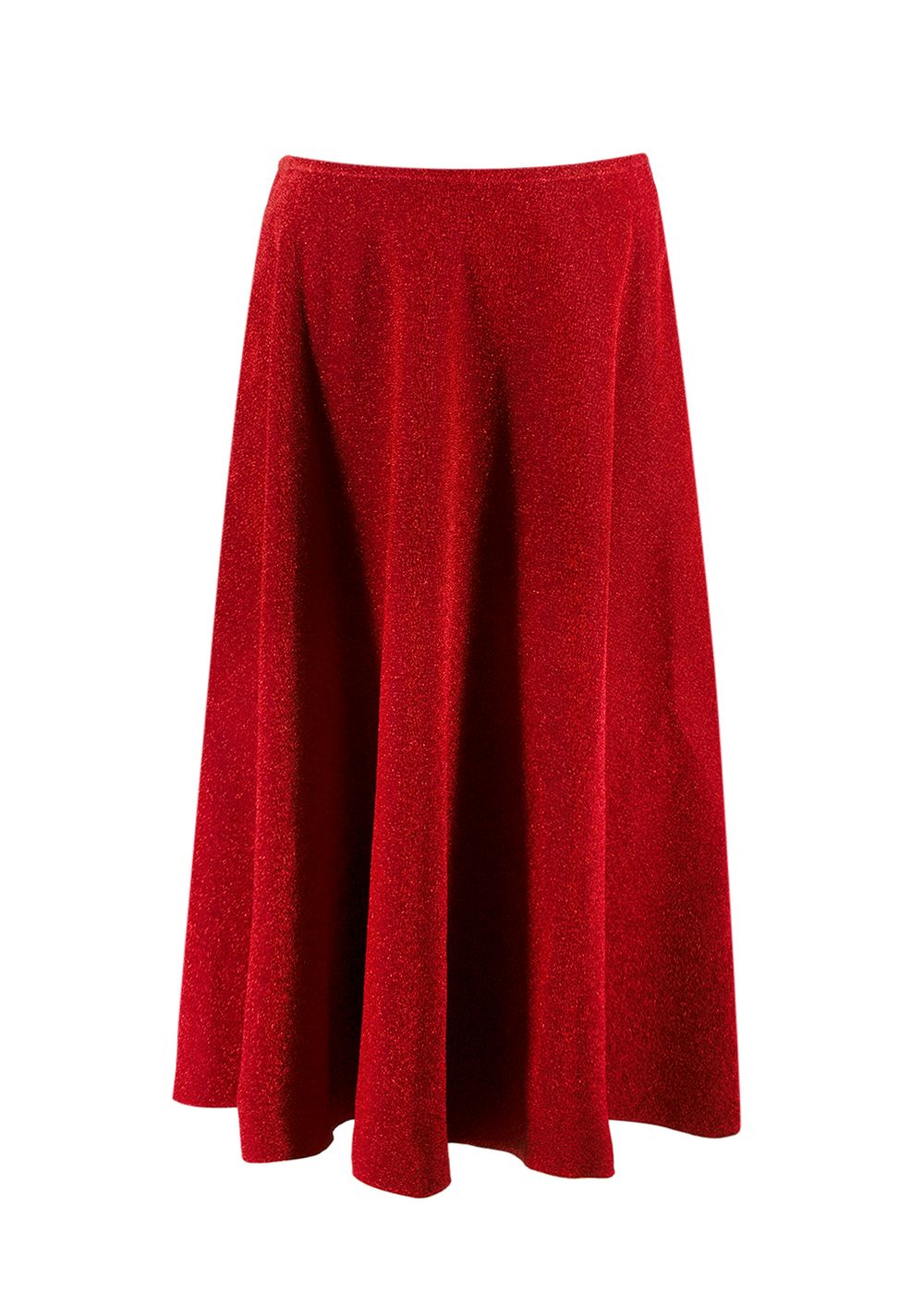 Golden Goose Red Glitter Flared Midi Skirt Size L polyester