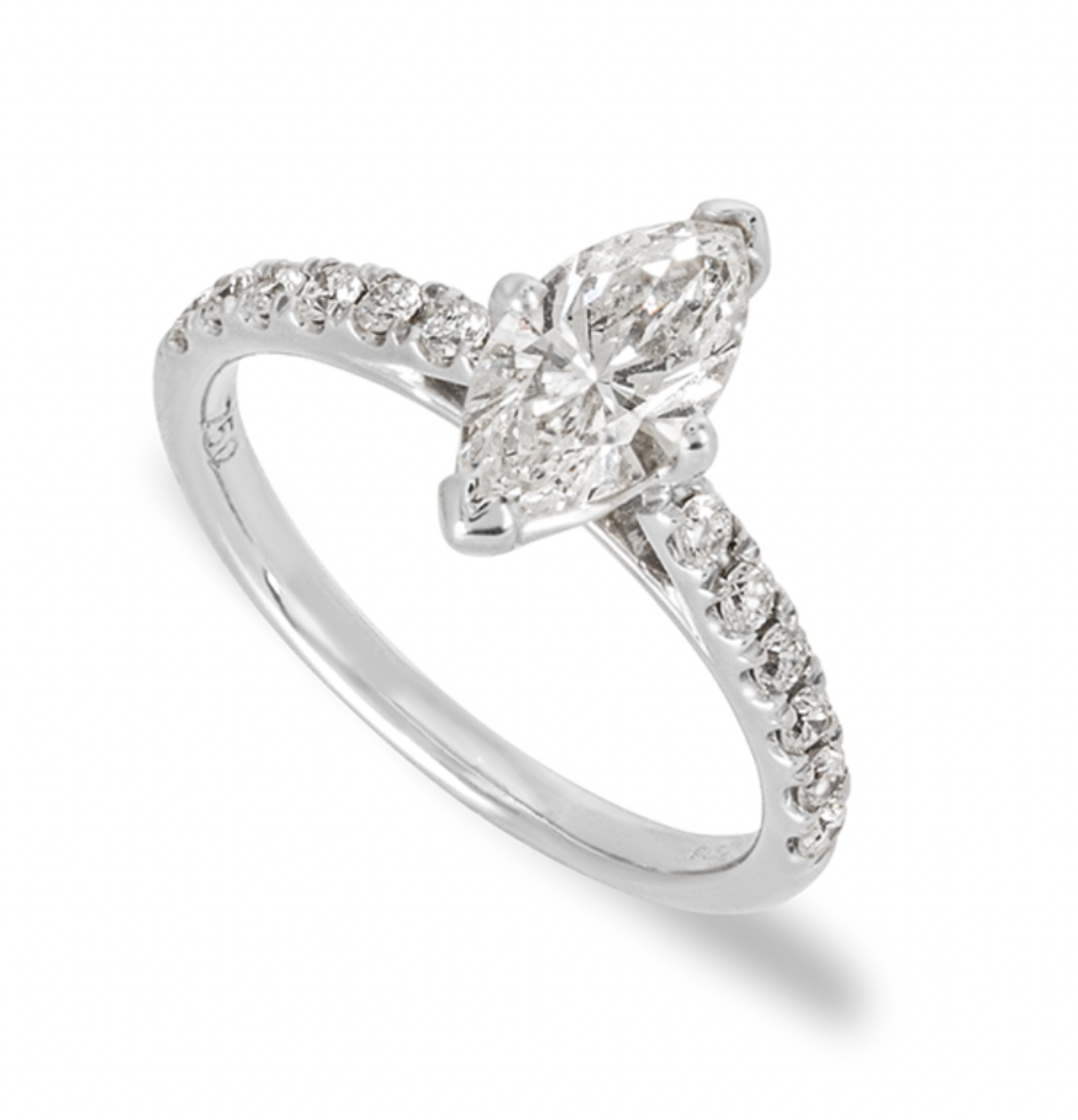 18ct white gold  white diamond Marquise Solitaire ring 51EU