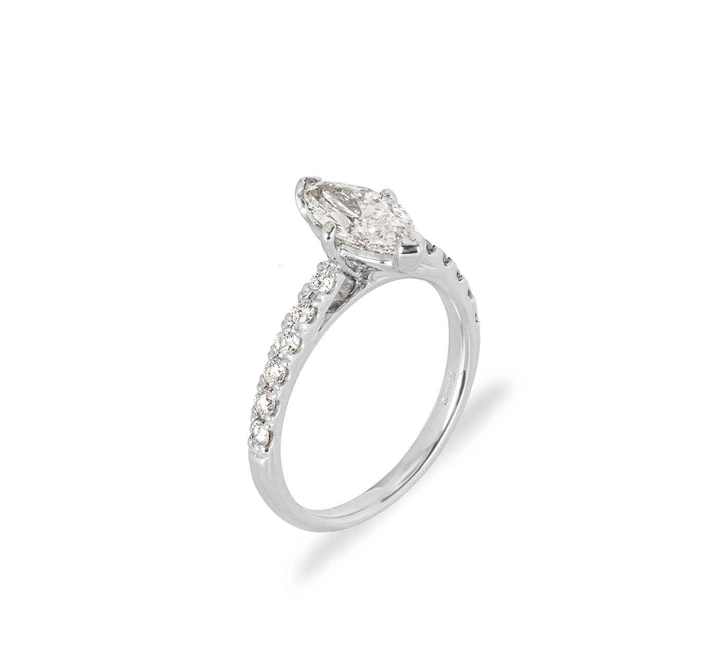 18ct white gold  white diamond Marquise Solitaire ring 51EU