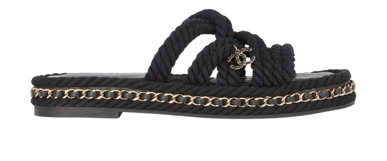 Preowned Chanel Black Chain Embellished Rope Sandals Size 37 leather