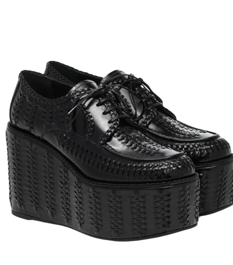 Preowned Prada Black Woven Leather Platform Brogues Size 41