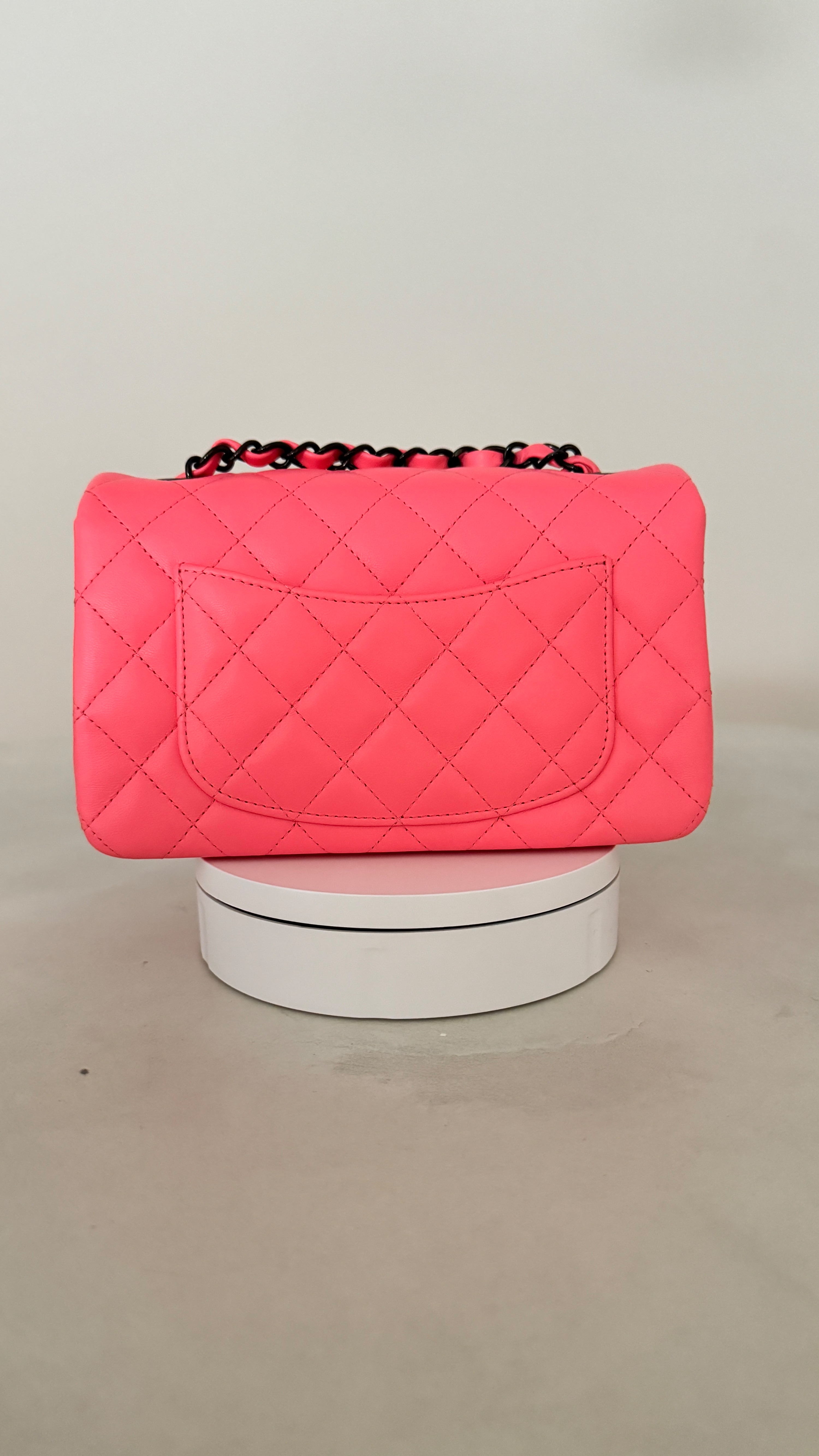 Chanel Neon Pink Limited Edition Ultra Mini Rectangular Single Flap Bag hot pink calfskin leather