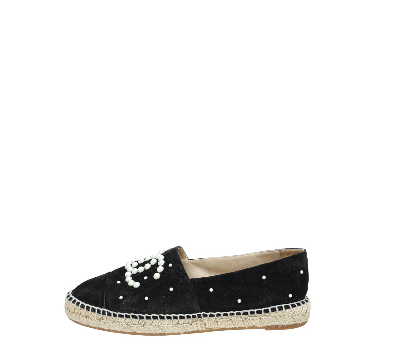 Preowned Chanel Black Suede Pearl Embellished Espadrilles Size 41