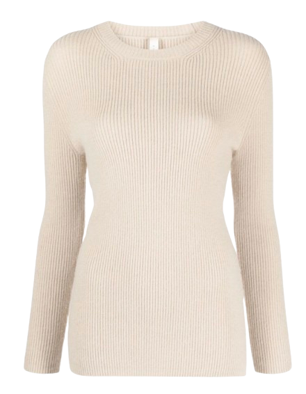 Lauren Manooigan Beige Ribbed Merino Wool-blend Jumper Size S wool