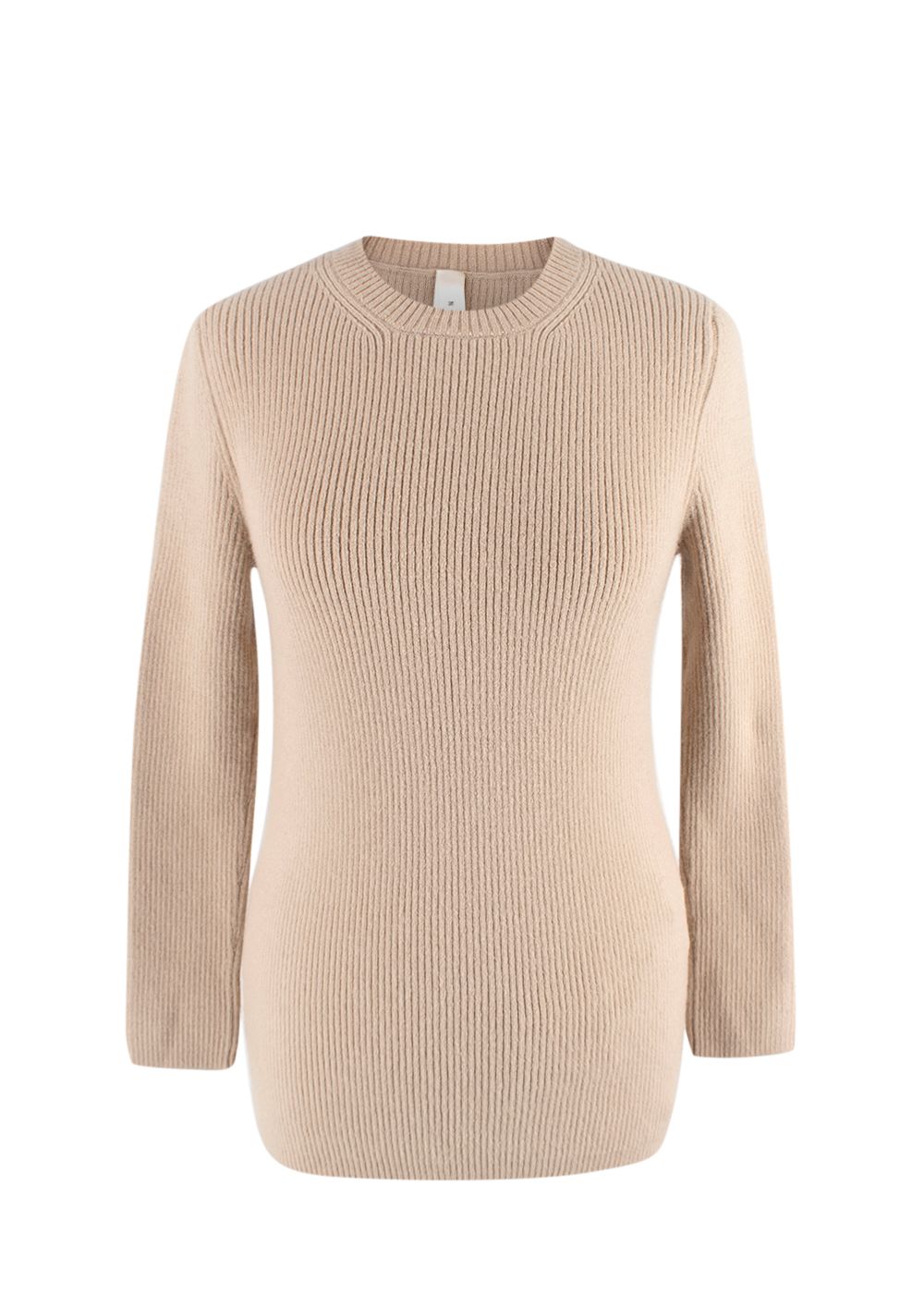 Lauren Manooigan Beige Ribbed Merino Wool-blend Jumper Size S wool