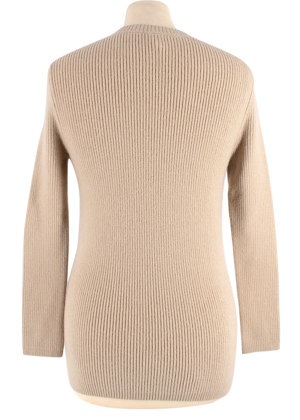 Lauren Manooigan Beige Ribbed Merino Wool-blend Jumper Size S wool