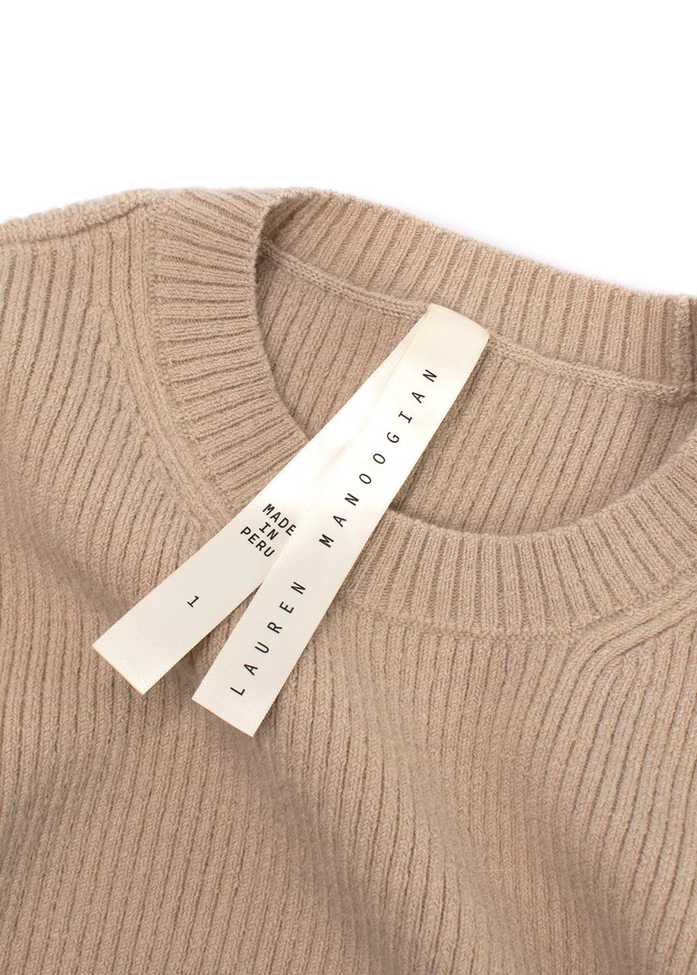 Lauren Manooigan Beige Ribbed Merino Wool-blend Jumper Size S wool