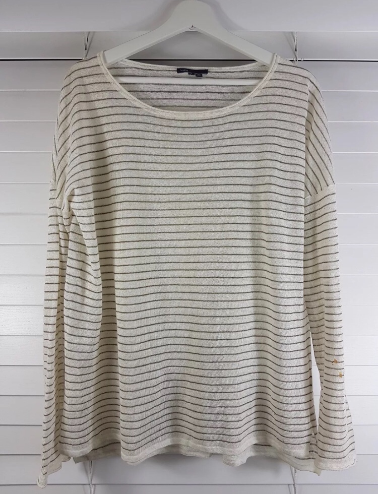 Preowned Vince boatneck striped top Size L White linen