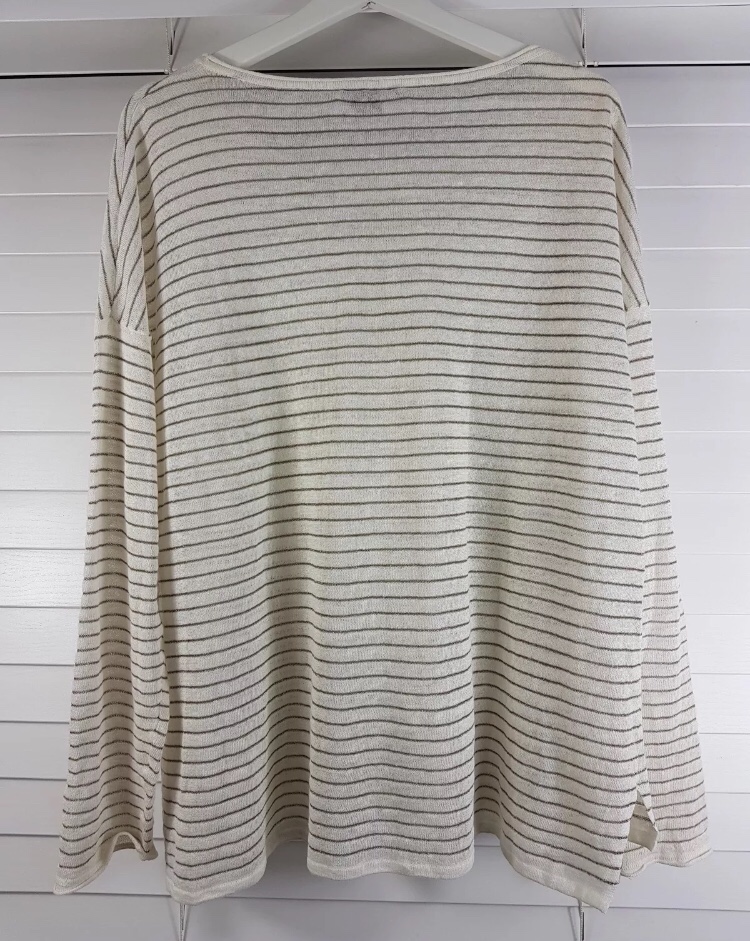 Preowned Vince boatneck striped top Size L White linen