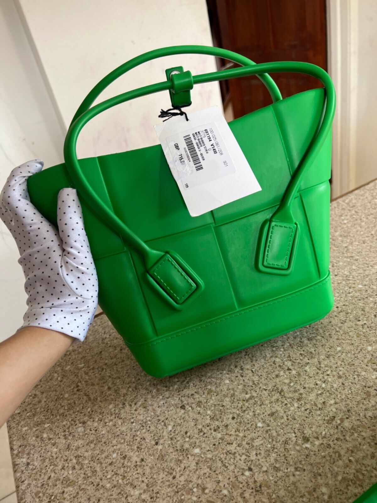 Bottega Veneta Green Mini Rubber Arco Tote Bag