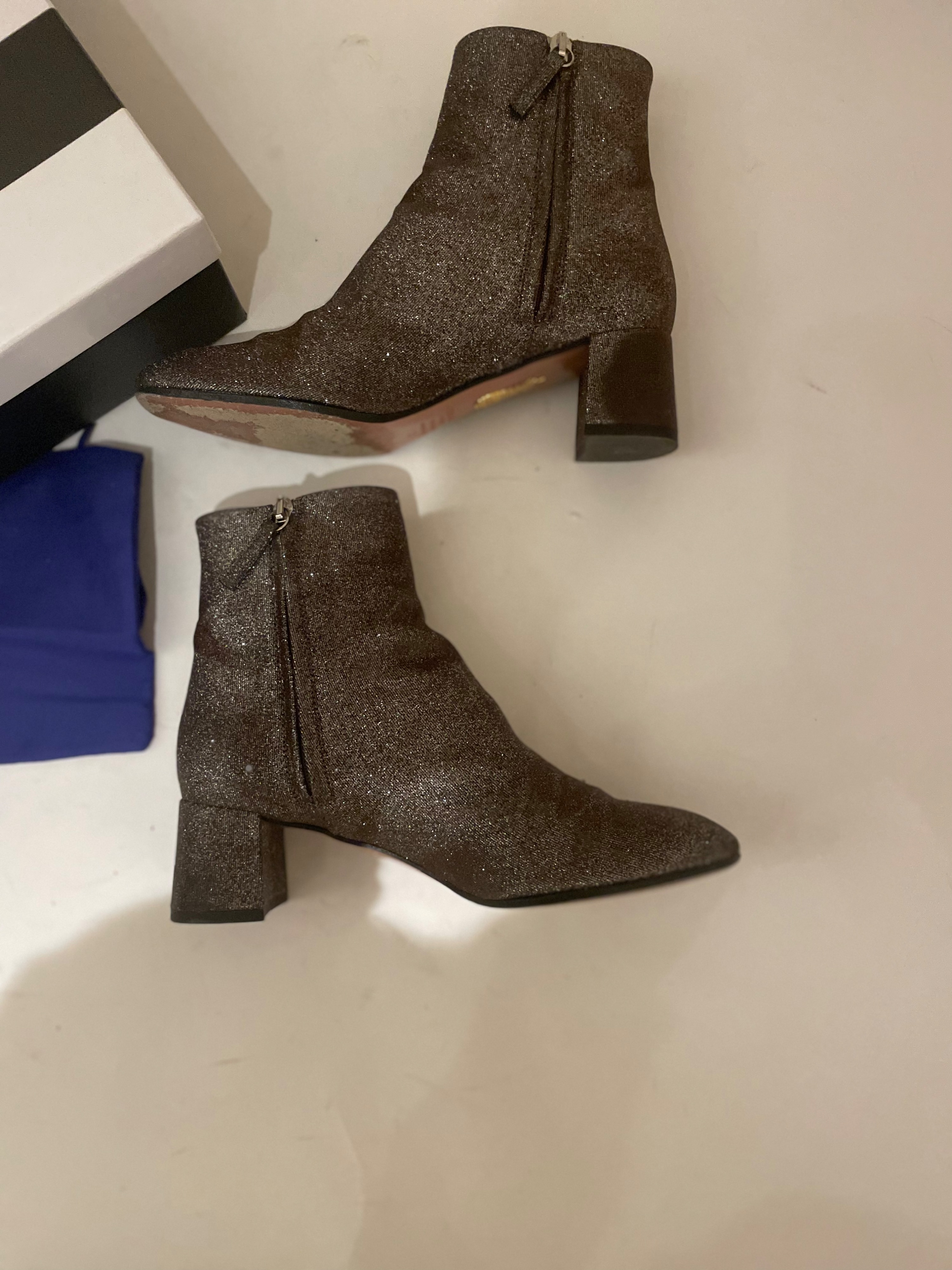 Preowned Aquazzura Grenelle Glitter Booties Size 37 Silver with mixed other colours