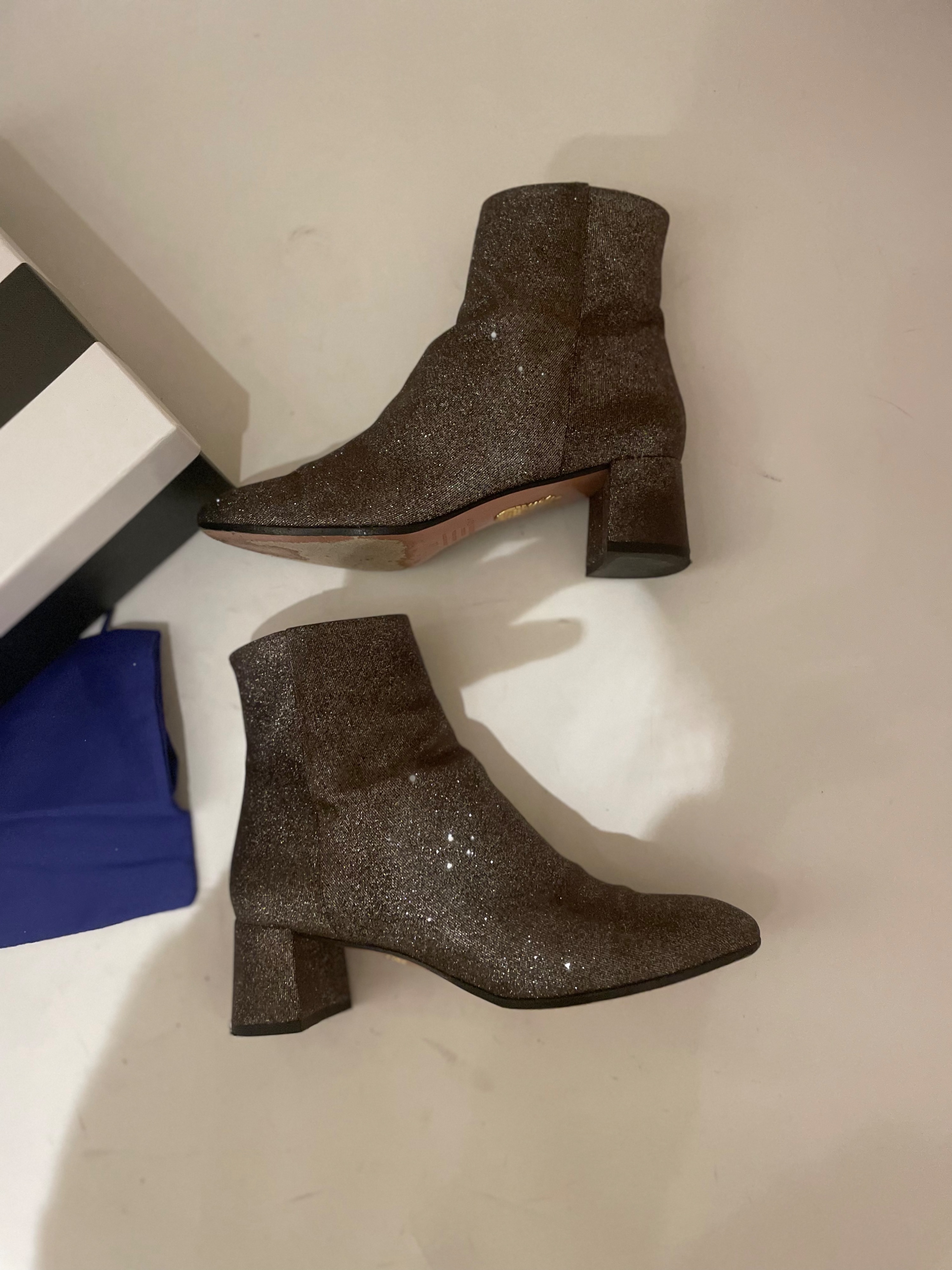 Preowned Aquazzura Grenelle Glitter Booties Size 37 Silver with mixed other colours