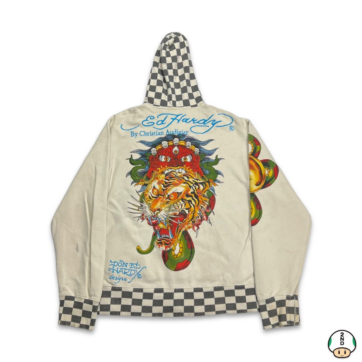 Vintage Y2K Ed Hardy Christian Audigier Hoodie Tiger in White, Men's (Size XL)