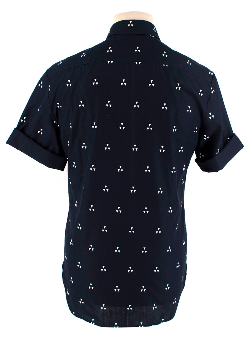 Men's Neil Barrett Navy Cotton Poplin Geometric Print Short Sleeve Shirt Size 145 Blue