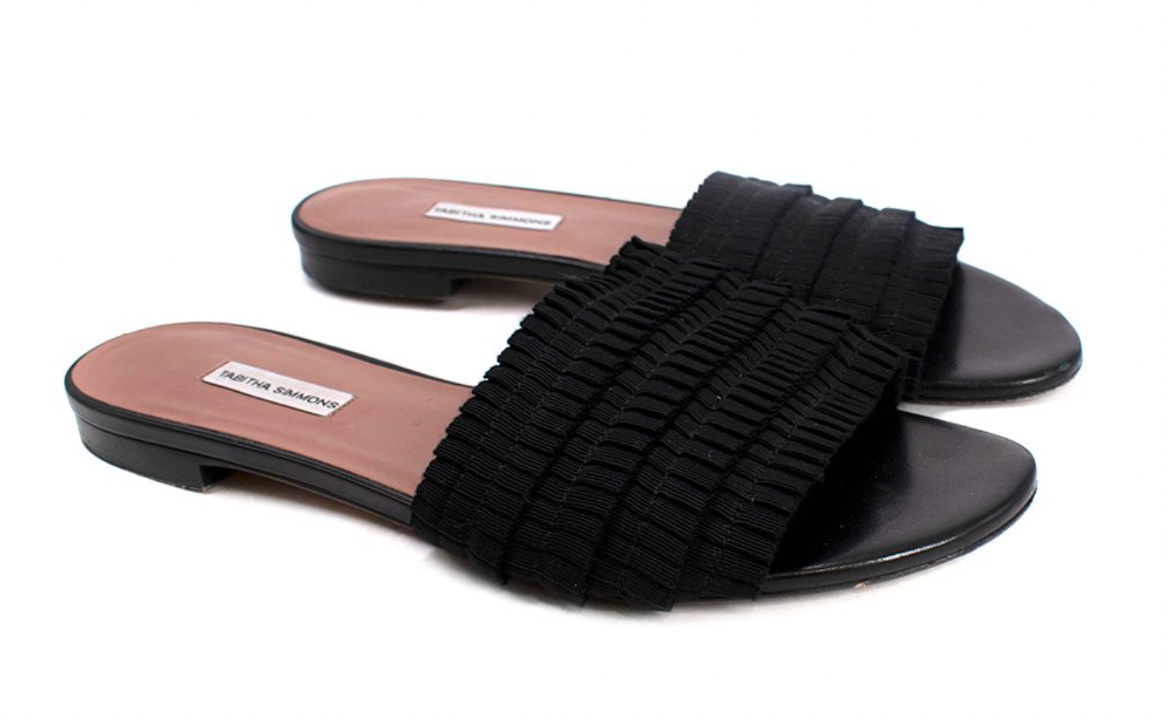 Preowned Tabitha Simons Black Sprinkle Slides Size 40 leather