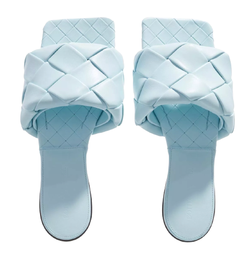 Preowned Bottega Veneta Blue Intrecciato BV Lido Slides Size 40 Light Blue lambskin