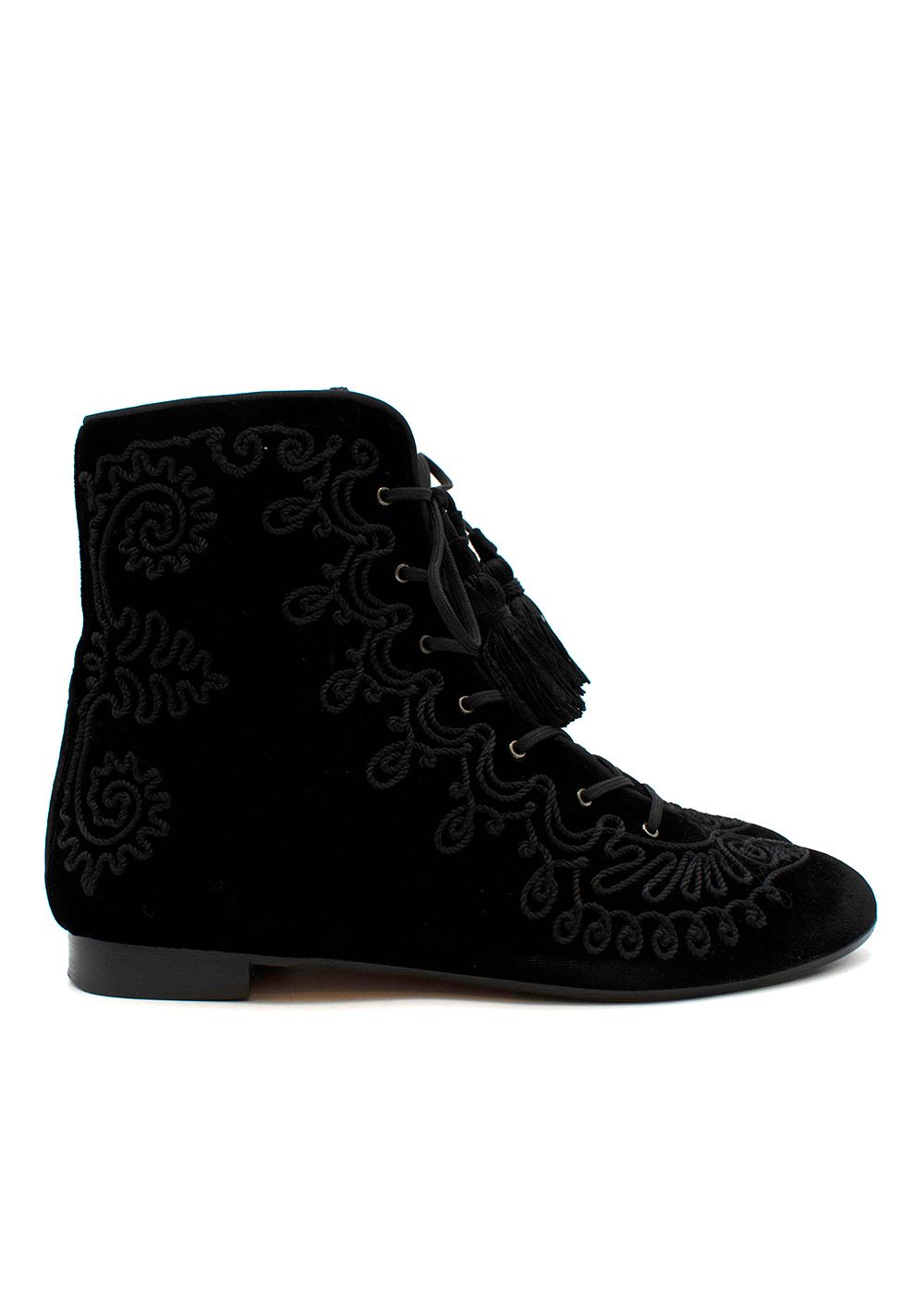 Preowned Aquazzura almaty embroidered velvet ankle boots Size 365 Black