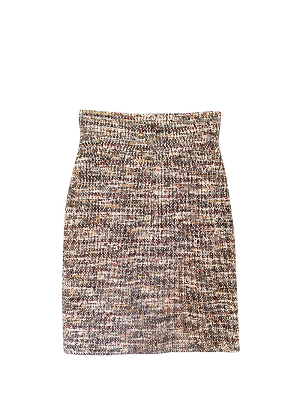 Preowned Chanel Brown Tweed Midi Skirt Size S mixed-brown, red, grey, white, orange mixed