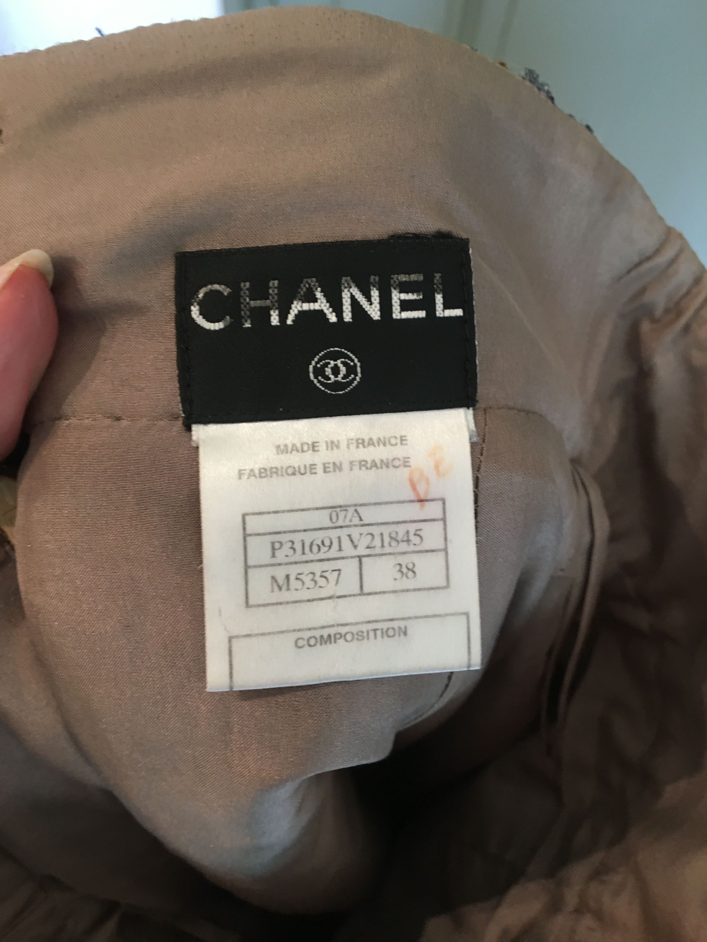 Preowned Chanel Brown Tweed Midi Skirt Size S mixed-brown, red, grey, white, orange mixed