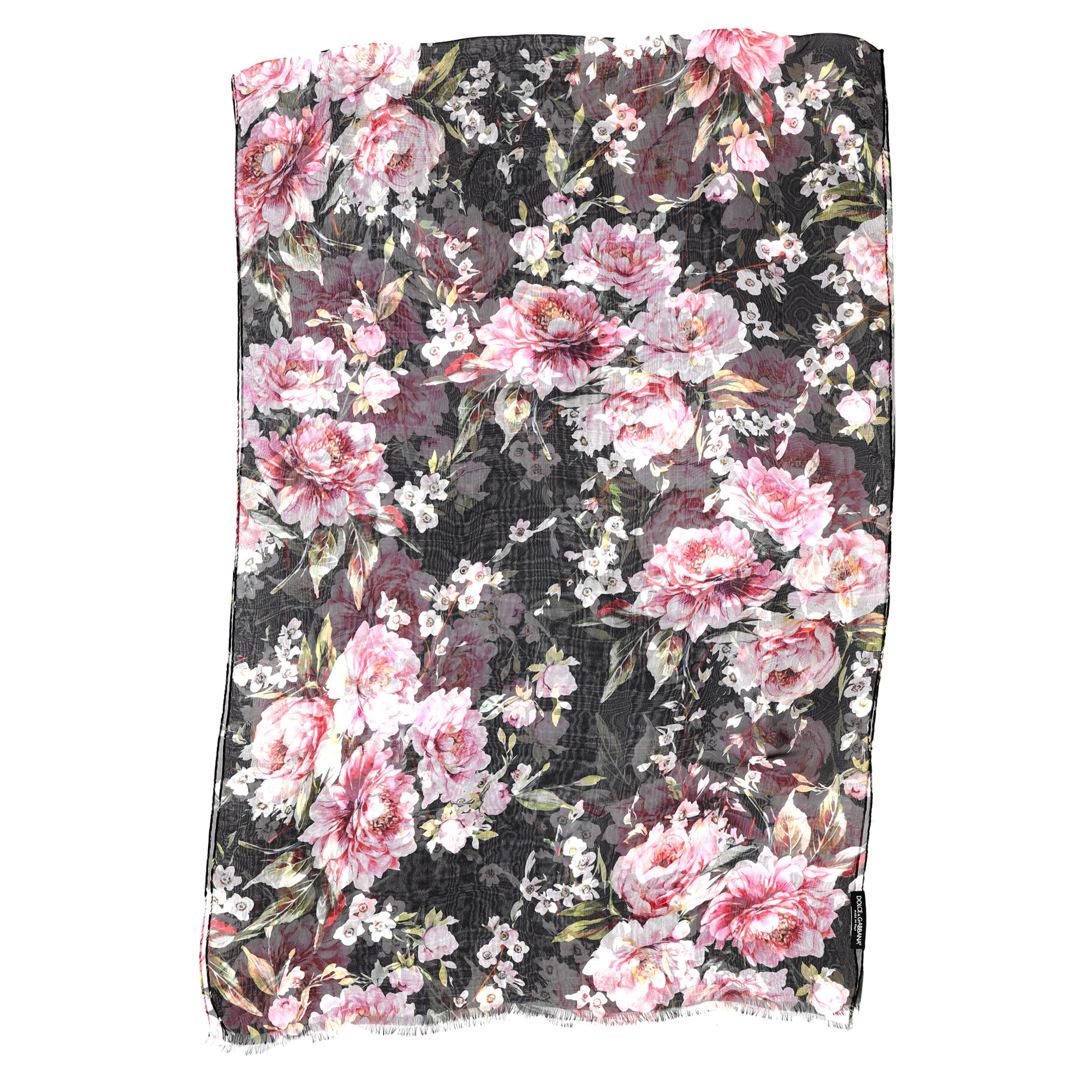 Preowned Dolce  Gabbana Black and Pink Floral Silk Scarf multicolor print