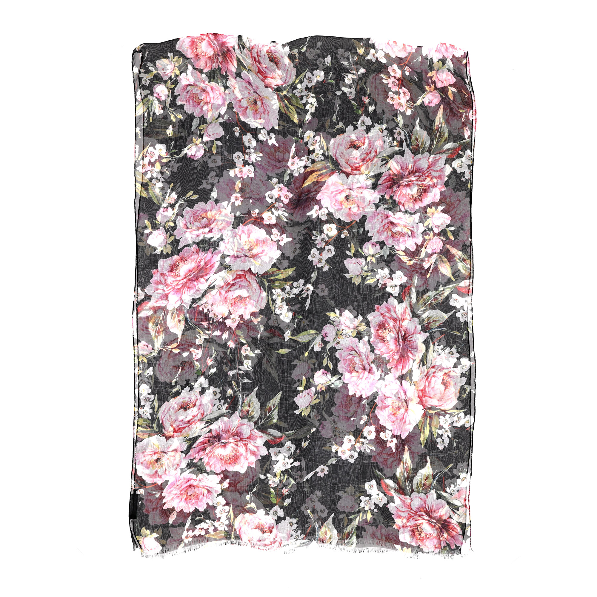 Preowned Dolce  Gabbana Black and Pink Floral Silk Scarf multicolor print