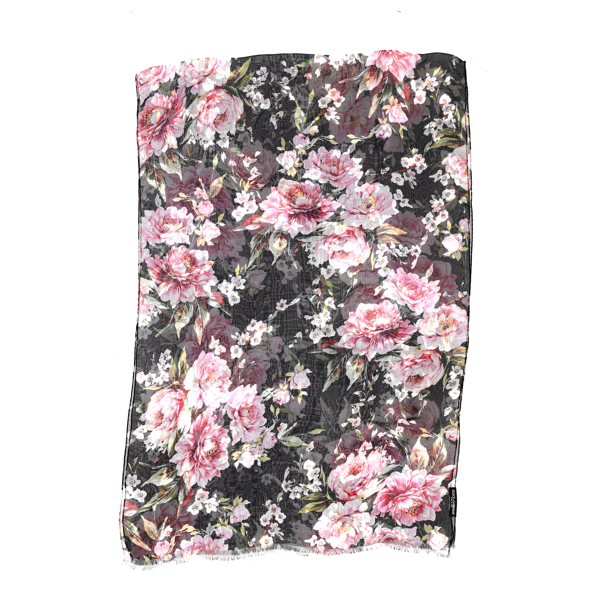 Preowned Dolce  Gabbana Black and Pink Floral Silk Scarf multicolor print