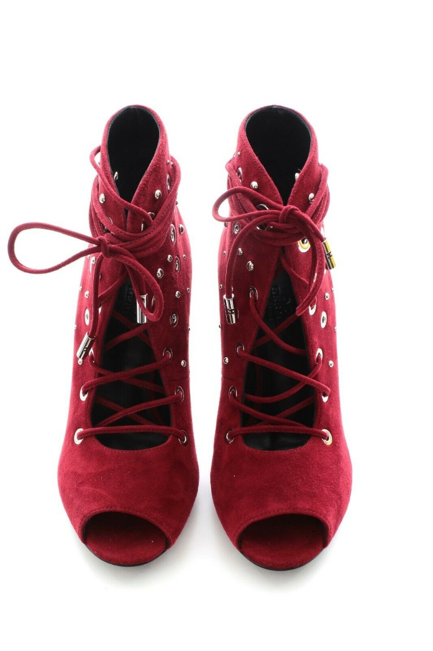 Hermes Suede Lace--Up Booties Size 36 Red leather