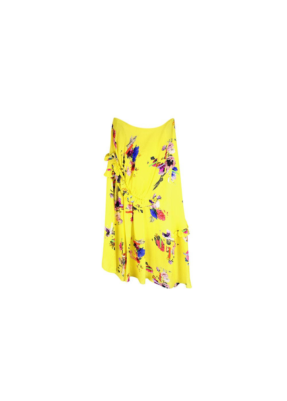 Preen by Thornton Bregazzi Yellow abstract floral silk ruched skirt Size S