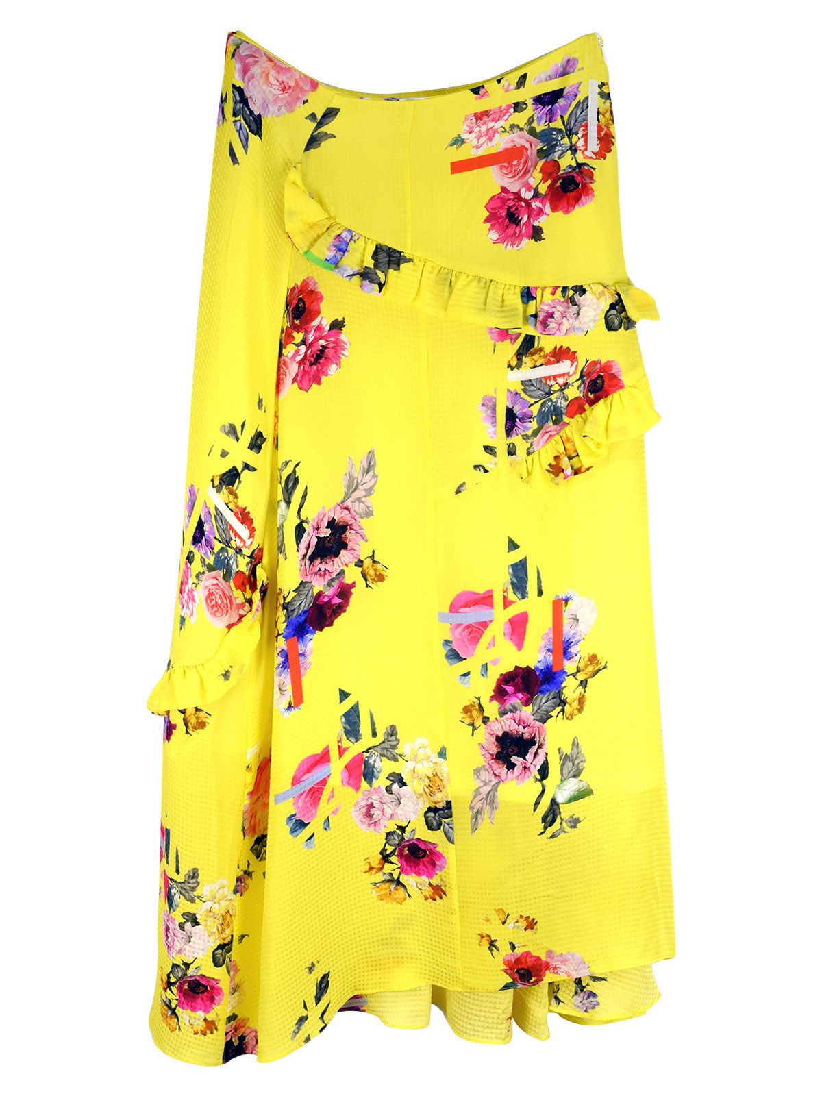 Preen by Thornton Bregazzi Yellow abstract floral silk ruched skirt Size S