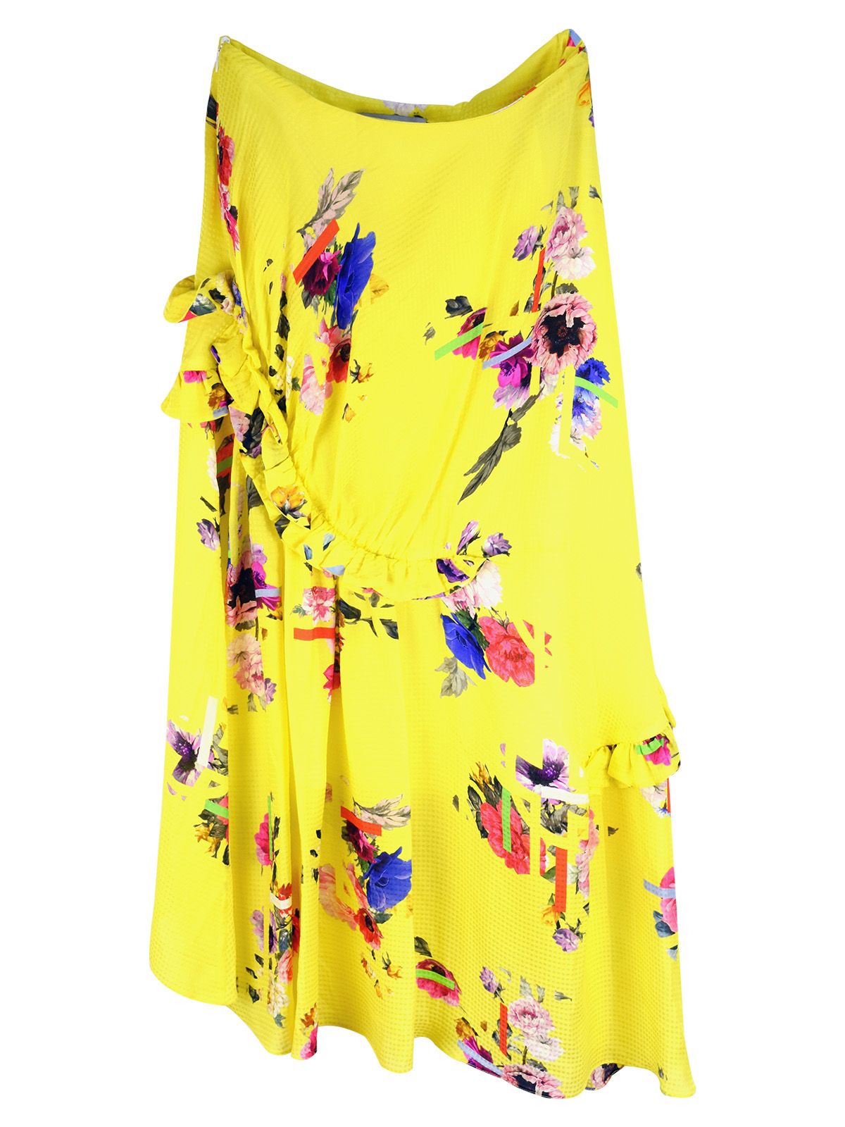 Preen by Thornton Bregazzi Yellow abstract floral silk ruched skirt Size S