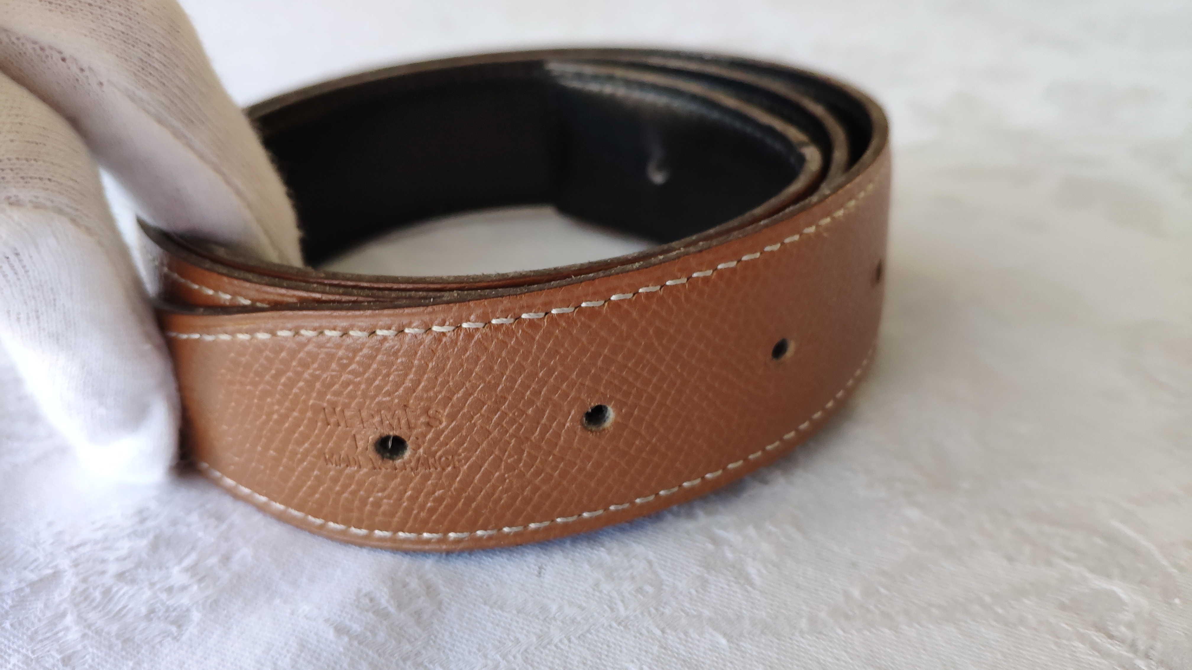 Hermes Black  Gold Reversible Belt in Epsom  Togo Leather