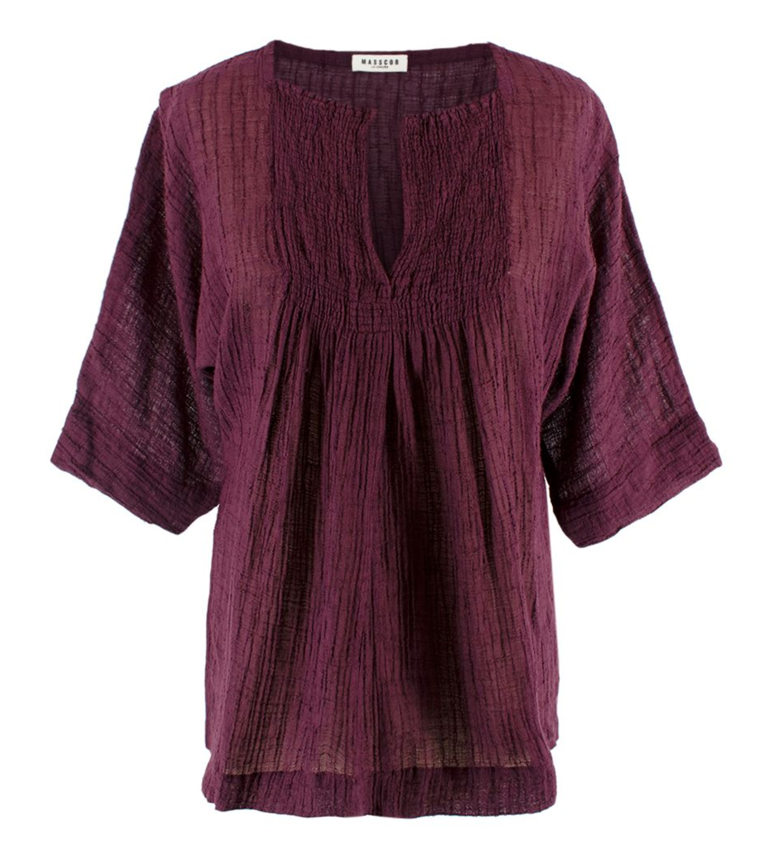 Masscob Burgundy Short Sleeve Sheer Blouse Size XS Burgundy/Purple cotton