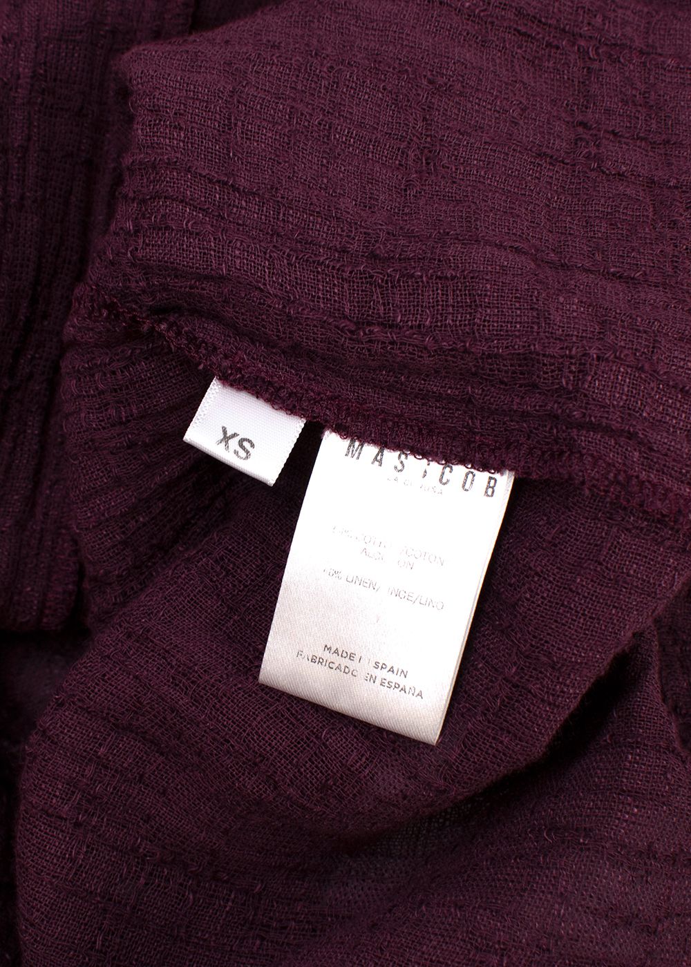 Masscob Burgundy Short Sleeve Sheer Blouse Size XS Burgundy/Purple cotton