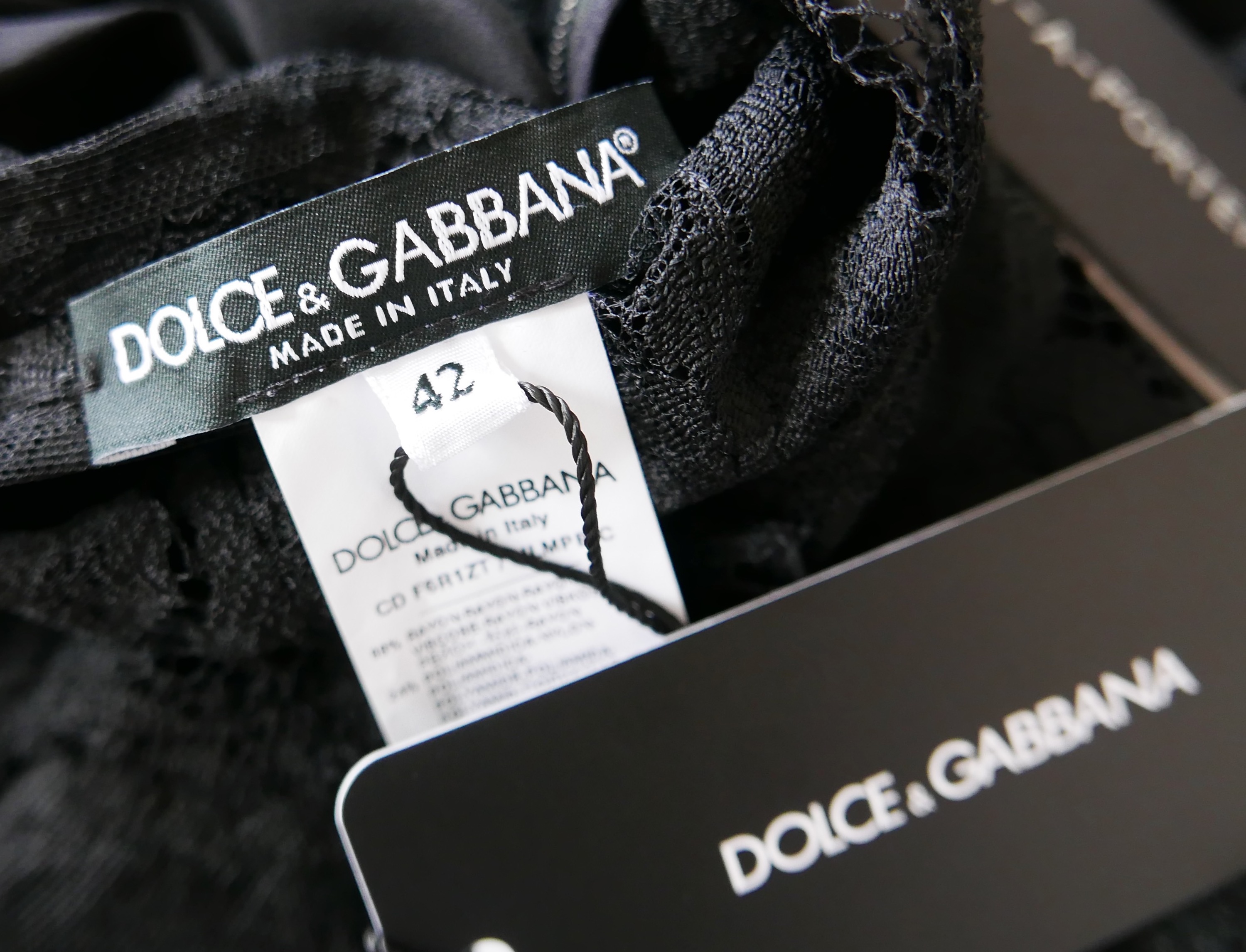 Dolce  Gabbana Black Logo Lace Slip Midi Dress Size M