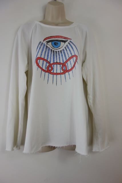 Preowned Raquel Allegra Ivory Evil Eye Print Cotton Jersey Sweatshirt Size M White