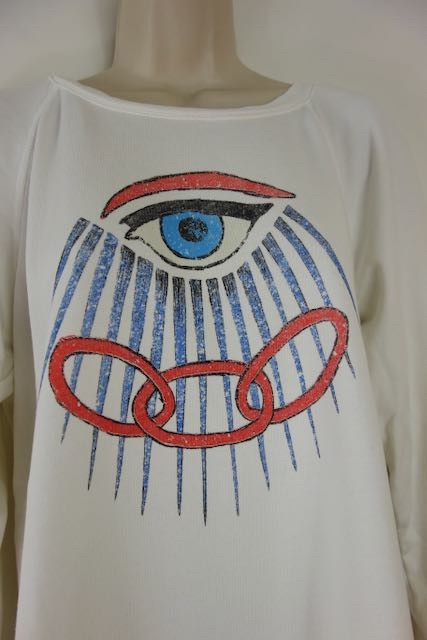 Preowned Raquel Allegra Ivory Evil Eye Print Cotton Jersey Sweatshirt Size M White