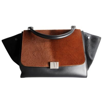 Celine Black Calfskin  Brown Calf Hair Trapeze Tote Bag