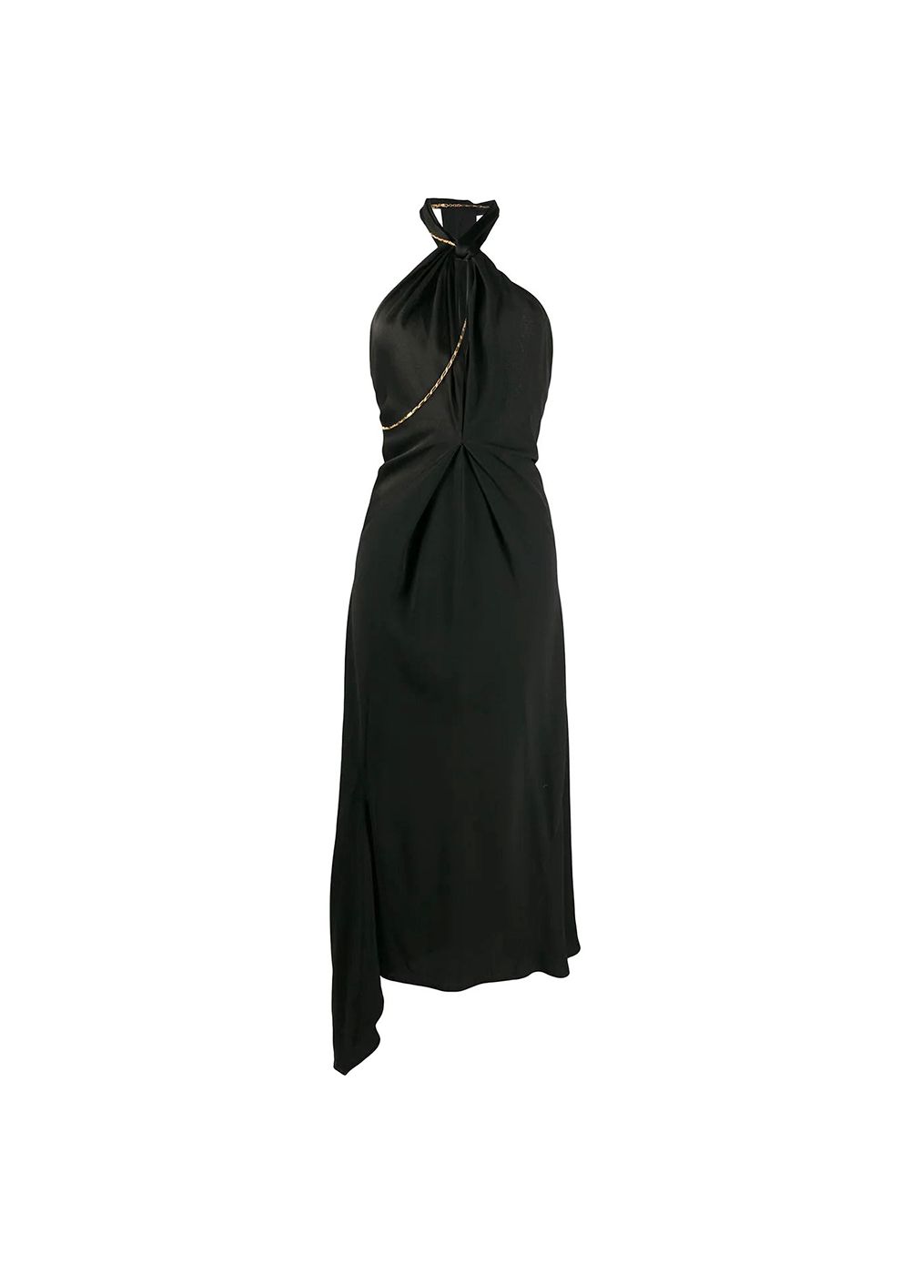 Preowned Victoria Beckham Black Crepe Chain Detail Asymmetric Midi Dress Size S viscose