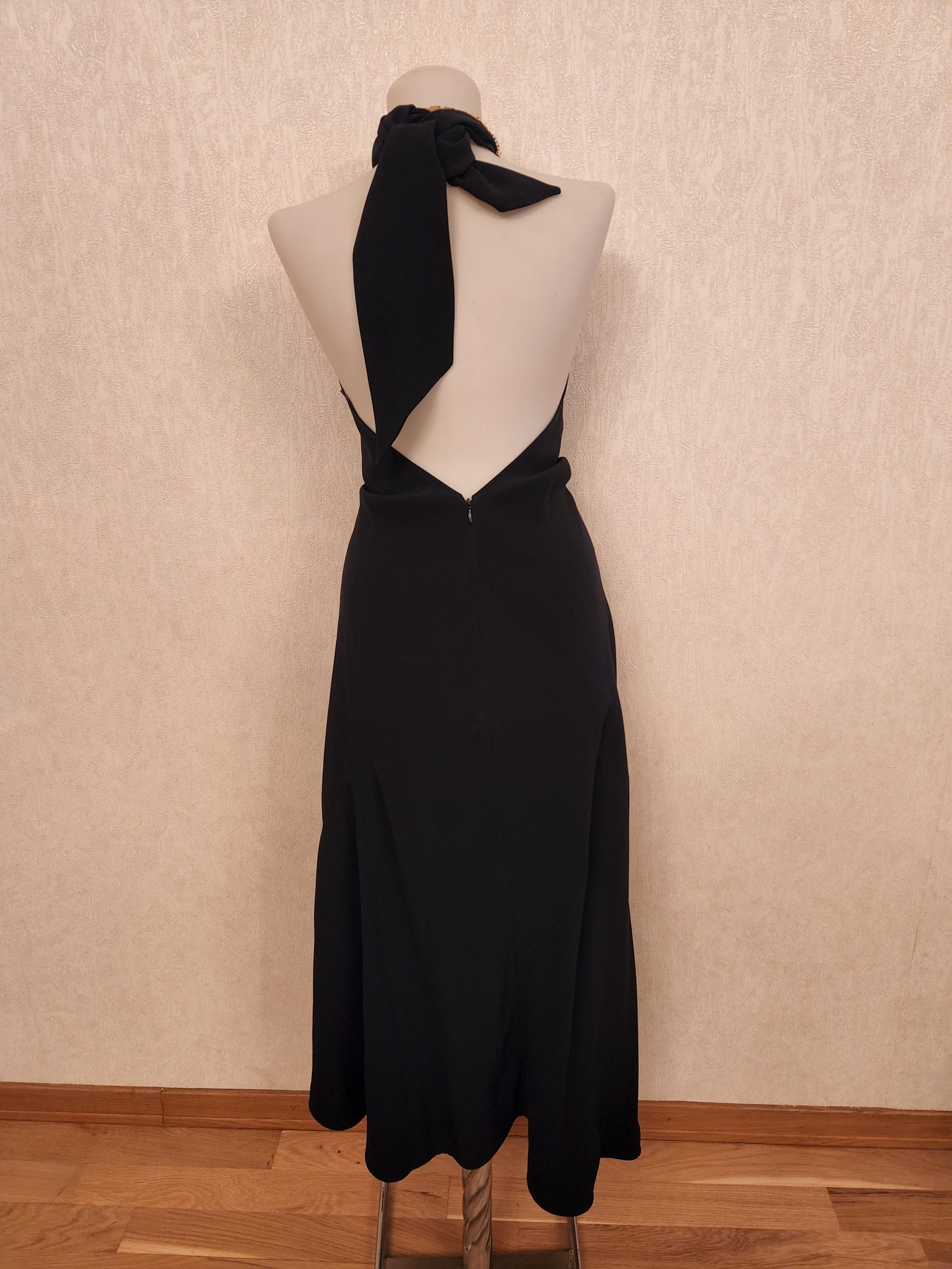 Preowned Victoria Beckham Black Crepe Chain Detail Asymmetric Midi Dress Size S viscose