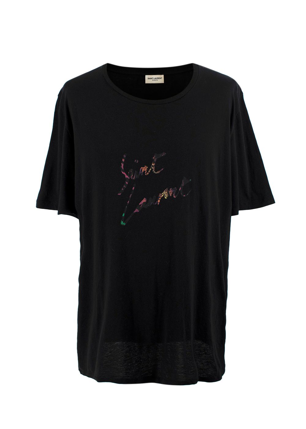 Men's Preowned Saint Laurent Black Signature Graphic T Shirt Size XL cotton